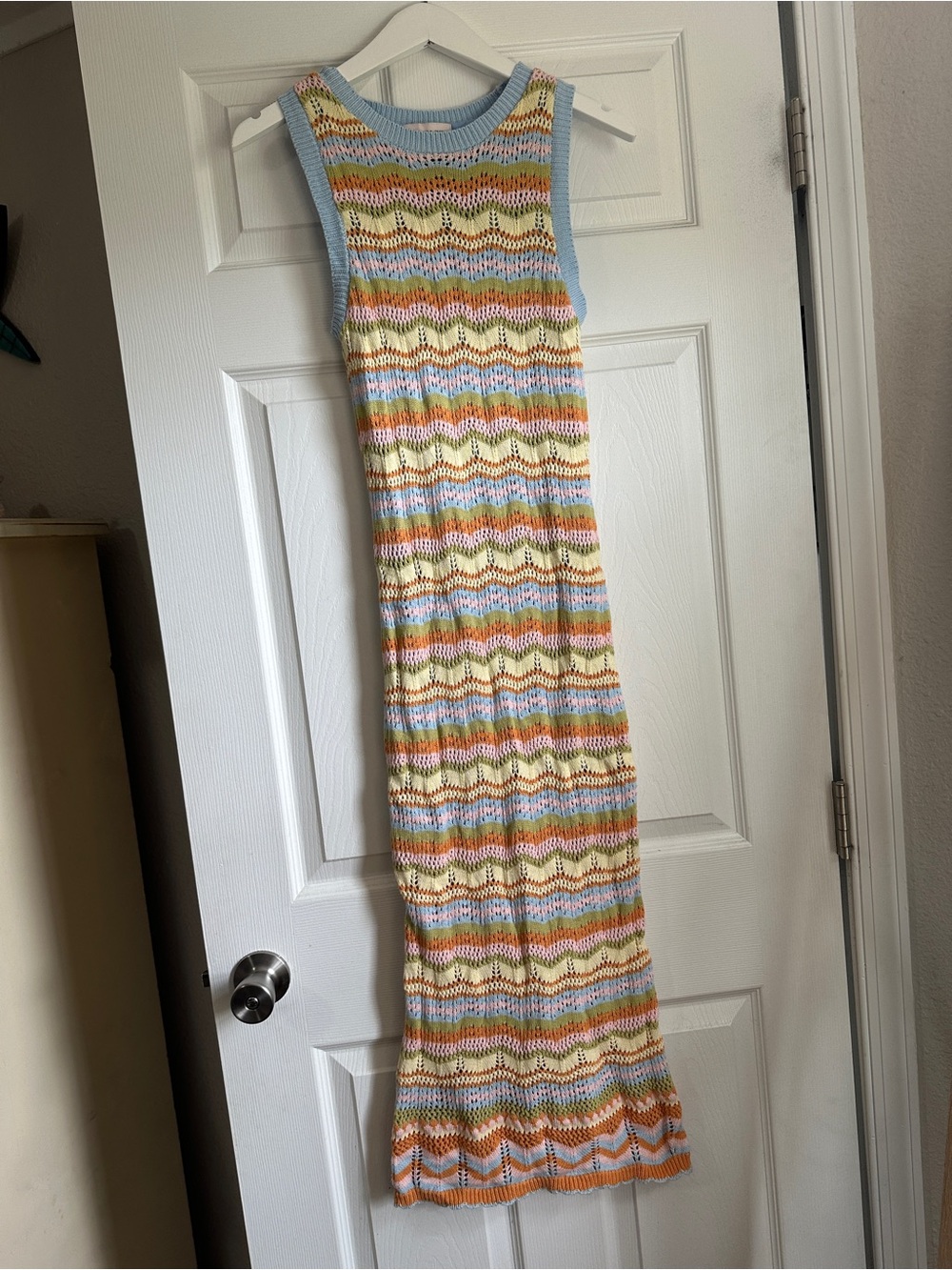 Sleeveless Knit One-Piece Dress in Pastel Stripes
